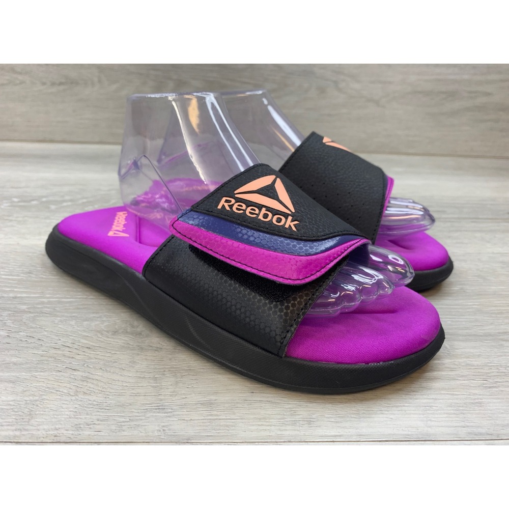 Reebok Women's Purple Black Adjustable Strap Comfort Slides Sandals 9 Shoes
